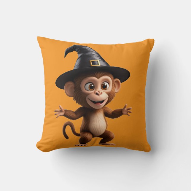 Monkey Wizard Throw Pillow (Front)