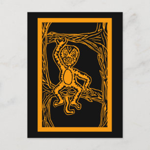 monkey woodprint postcard