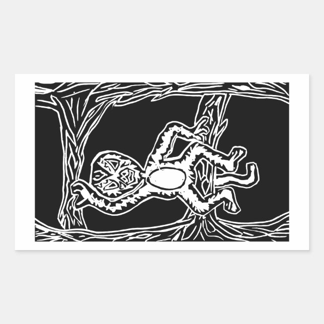 monkey woodprint rectangular sticker (Front)