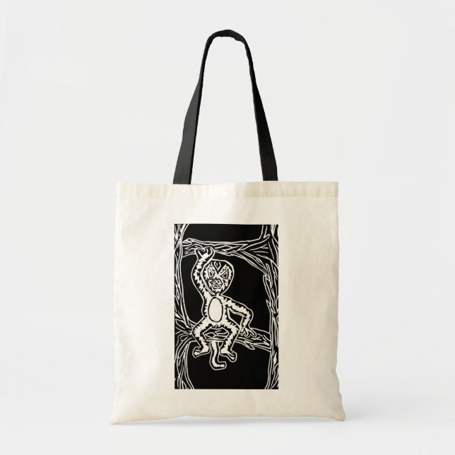 monkey woodprint tote bag (Front)