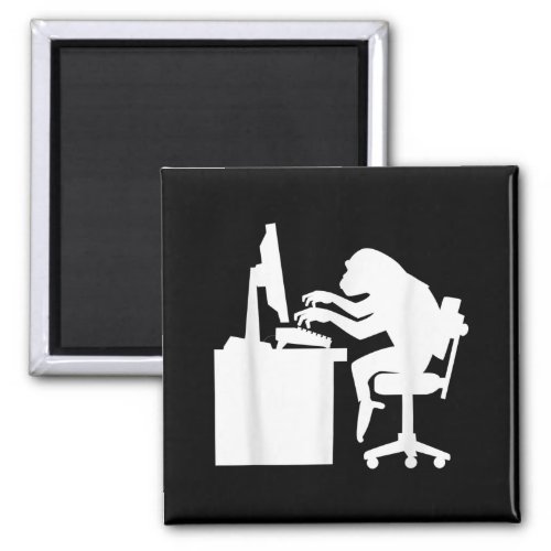 Monkey Working On Computer Magnet