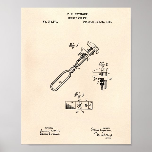 Monkey Wrench 1883 Patent Art Old Peper Poster (Front)