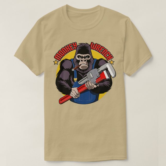 Monkey Wrench Mechanic Grease Monkey Car Repair Te T-Shirt (Design Front)