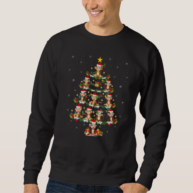 Monkey  Xmas Lights Monkey Christmas Tree Sweatshirt (Front)