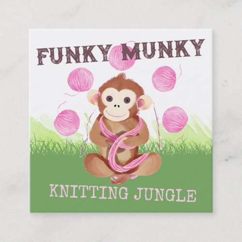 Monkey yarn knitting crochet homespun packaging square business card