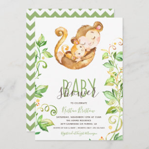 Monkey Zoo Animal Green Baby Shower Invitation