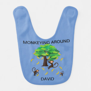 "Monkeying Around" baby bib with name.