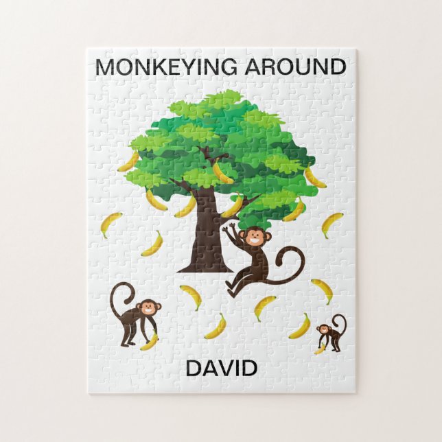 "Monkeying Around" puzzle for kids with name. (Vertical)