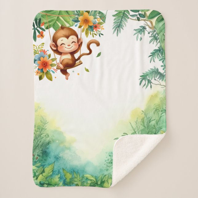 Monkey's Adventure Tummy Time Mat Sherpa Blanket (Front)
