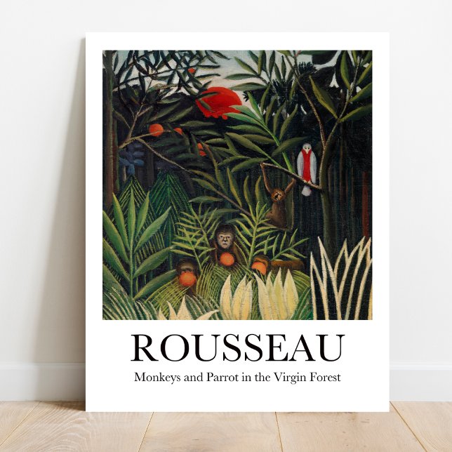 Monkeys and Parrot Virgin Forest Henri Rousseau Poster (Jungle Adventure: Rousseau's Monkeys & Parrot! Vibrant art poster)