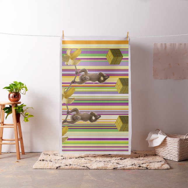 Monkeys Bananas Stripe Colorful  Fabric (In Situ)