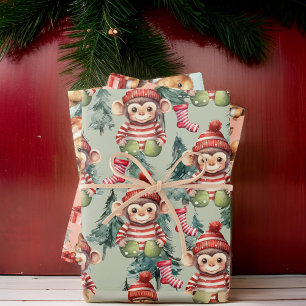 Monkeys Bears and Squirrels for Christmas Wrapping Paper Sheets