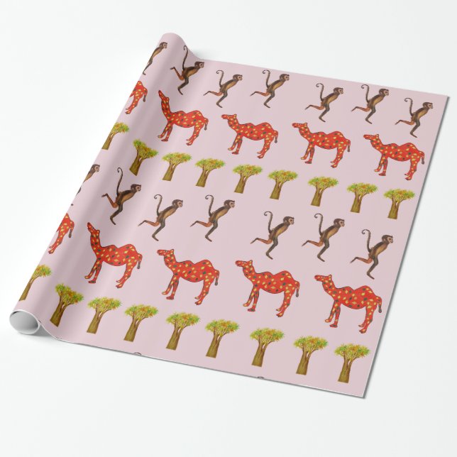 Monkeys Camels Cute Wrapping Paper Kids (Unrolled)