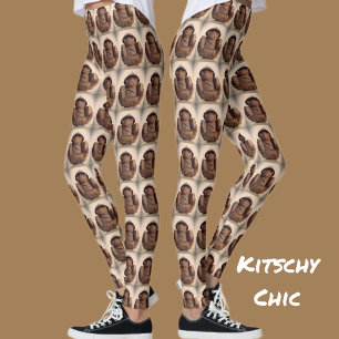 Monkeys Carved Coconut Retro Kitsch Chic Leggings