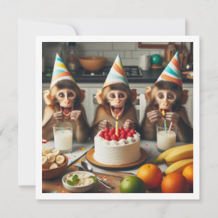 Monkeys celebrating birthday, party monkeys invitation
