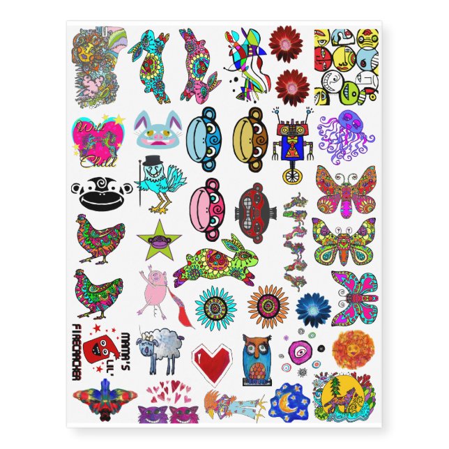Monkeys, Chickens & Butterflies Oh My! Temporary Tattoos (Front)