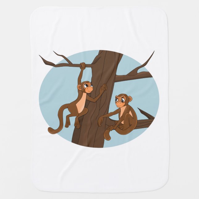 Monkeys climbing the tree cartoon baby blanket (Front)