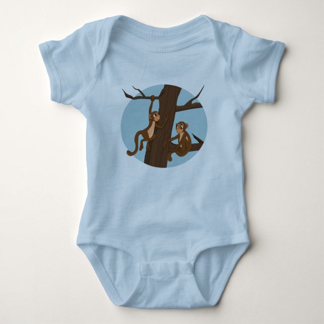 Monkeys climbing the tree cartoon baby bodysuit (Front)