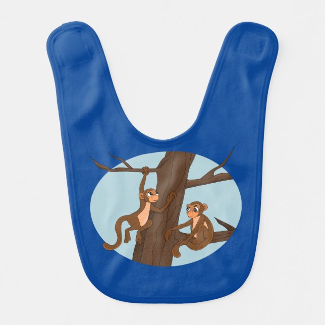 Monkeys climbing the tree cartoon bib (Front)