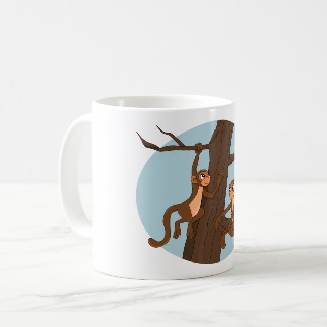 Monkeys climbing the tree cartoon coffee mug (Front Left)