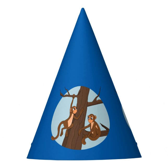Monkeys climbing the tree cartoon party hat (Front)