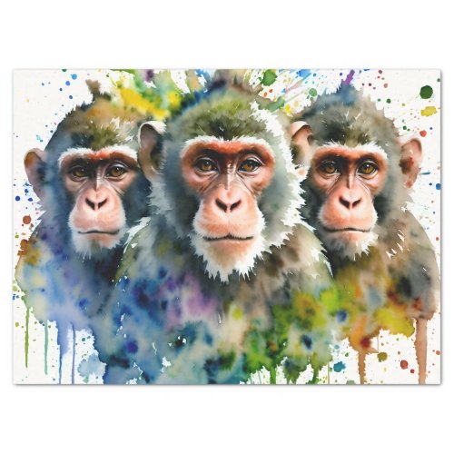 Monkeys Colorful Watercolor Art Tissue Paper