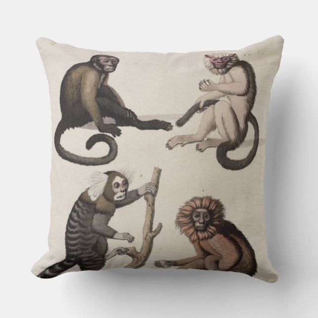 Monkeys (colour litho) throw pillow (Front)