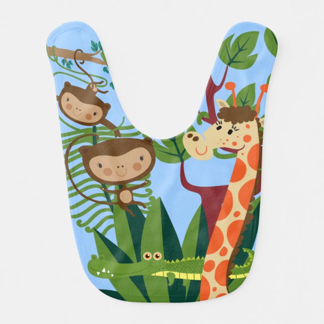 Monkeys, Crocodile, and Giraffe in the Jungle Bib (Front)