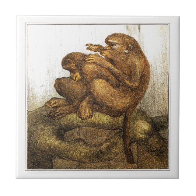 Monkeys Dutch Victorian Art Ceramic Tile (Front)