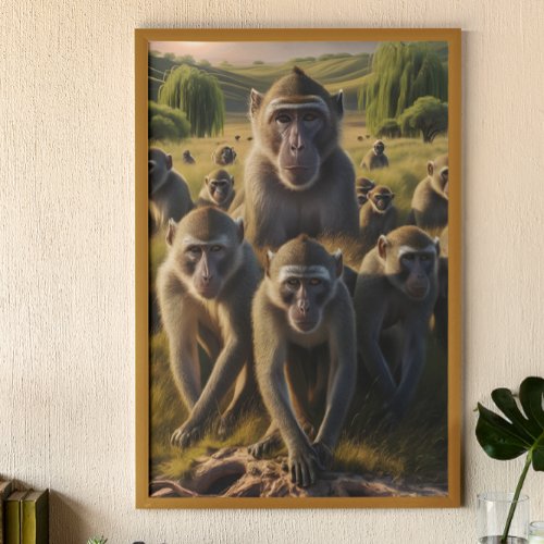 Monkeys Enthroned on Ancient Stump Poster