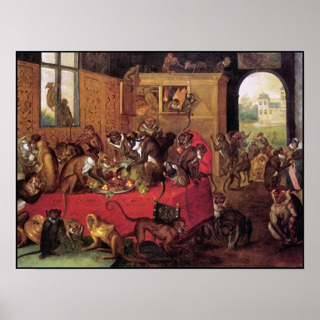 Monkey's Feast Poster/Print - Monkey Painting Poster (Front)