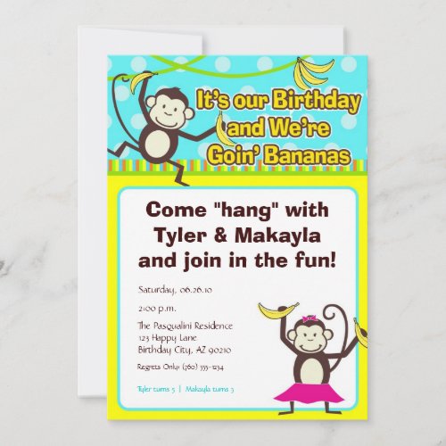Monkeys Going Bananas Birthday Invitations