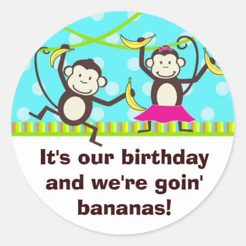Monkeys Going Bananas Classic Round Sticker