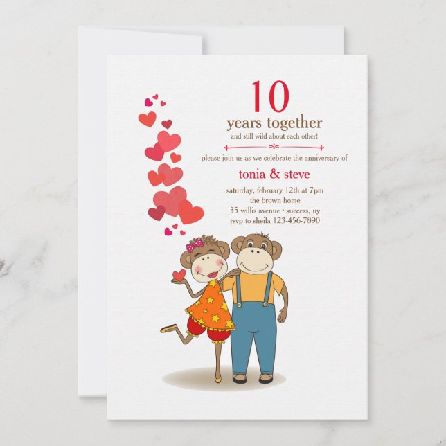 Monkeys In Love Anniversary Invitation (Front)