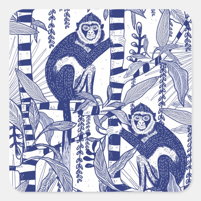 Monkeys in the Jungle Square Sticker (Front)