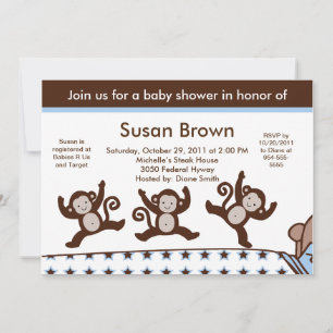 Monkeys Jumpin on the Bed Baby Shower Invitation
