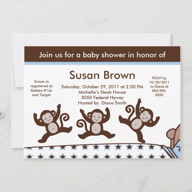 Monkeys Jumpin on the Bed Baby Shower Invitation (Front)