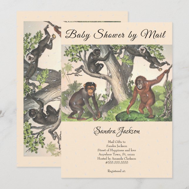 Monkeys jungle Gender neutral Baby Shower by Mail Invitation (Front/Back)