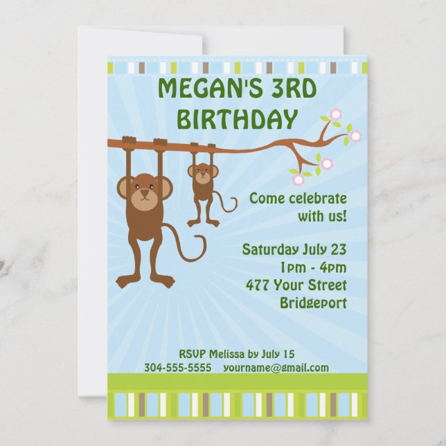 Monkeys Kids Birthday Party Invitation (Front)