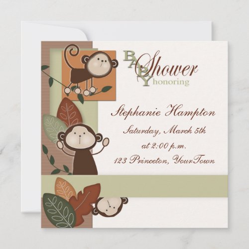 Monkeys &amp; Leaves Baby Shower Invitation