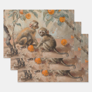 Monkeys - Oil Painting Style Wrapping Gift Paper