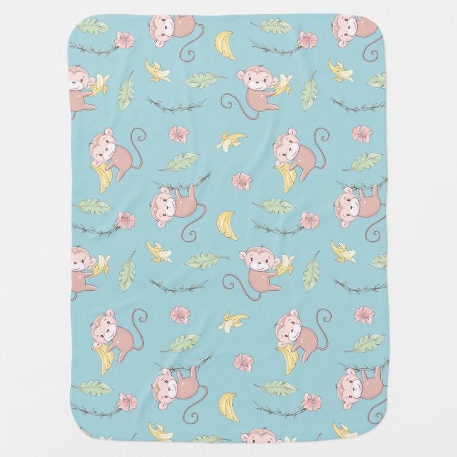 Monkeys on Teal Blue Baby Blanket (Front)
