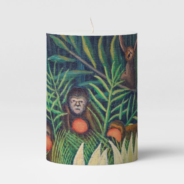 Monkeys Parrot Animal in Jungle Forest Pillar Candle (Front)