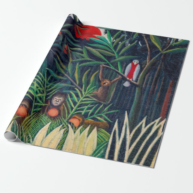 Monkeys Parrot Animal in Jungle Forest Wrapping Paper (Unrolled)