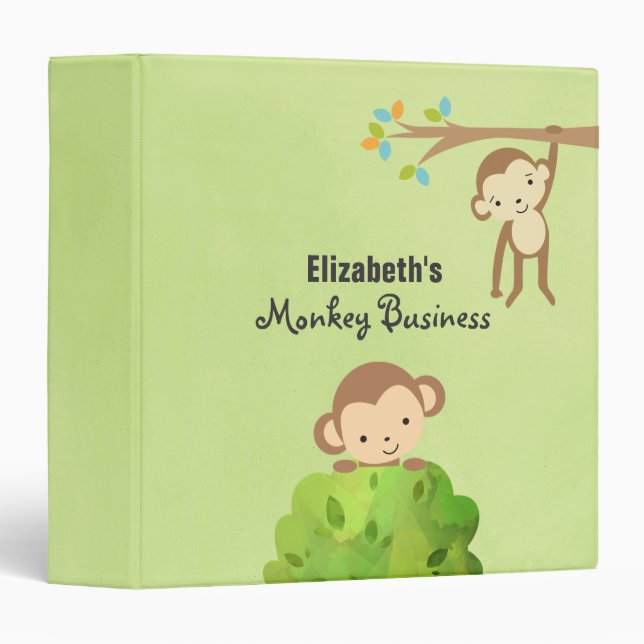 Monkeys - Playful and Cute Personalized 3 Ring Binder (Front/Spine)