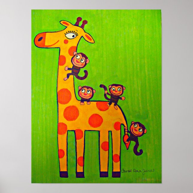 Monkeys Playing with Giraffe Poster (Front)