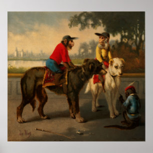 Monkeys Riding Dogs Poster
