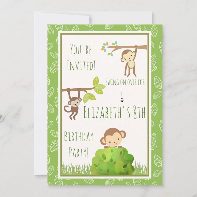 Monkeys Swinging From Trees Birthday Party Invitation (Front)