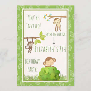 Monkeys Swinging From Trees Birthday Party Invitation