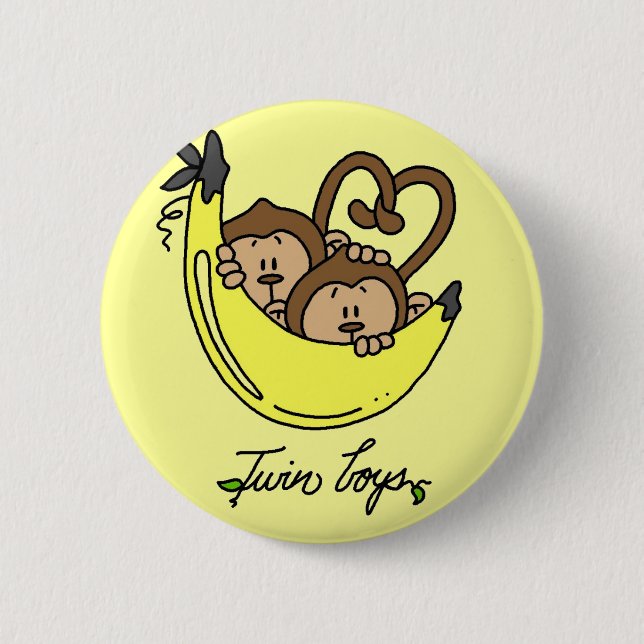 Monkeys Twin Boys Tshirts and Gifts Button (Front)